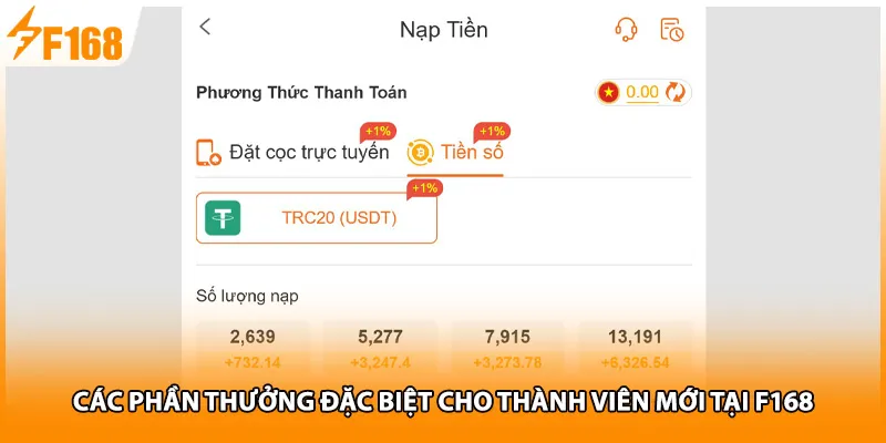 Các phần thưởng đặc biệt cho thành viên mới tại F168